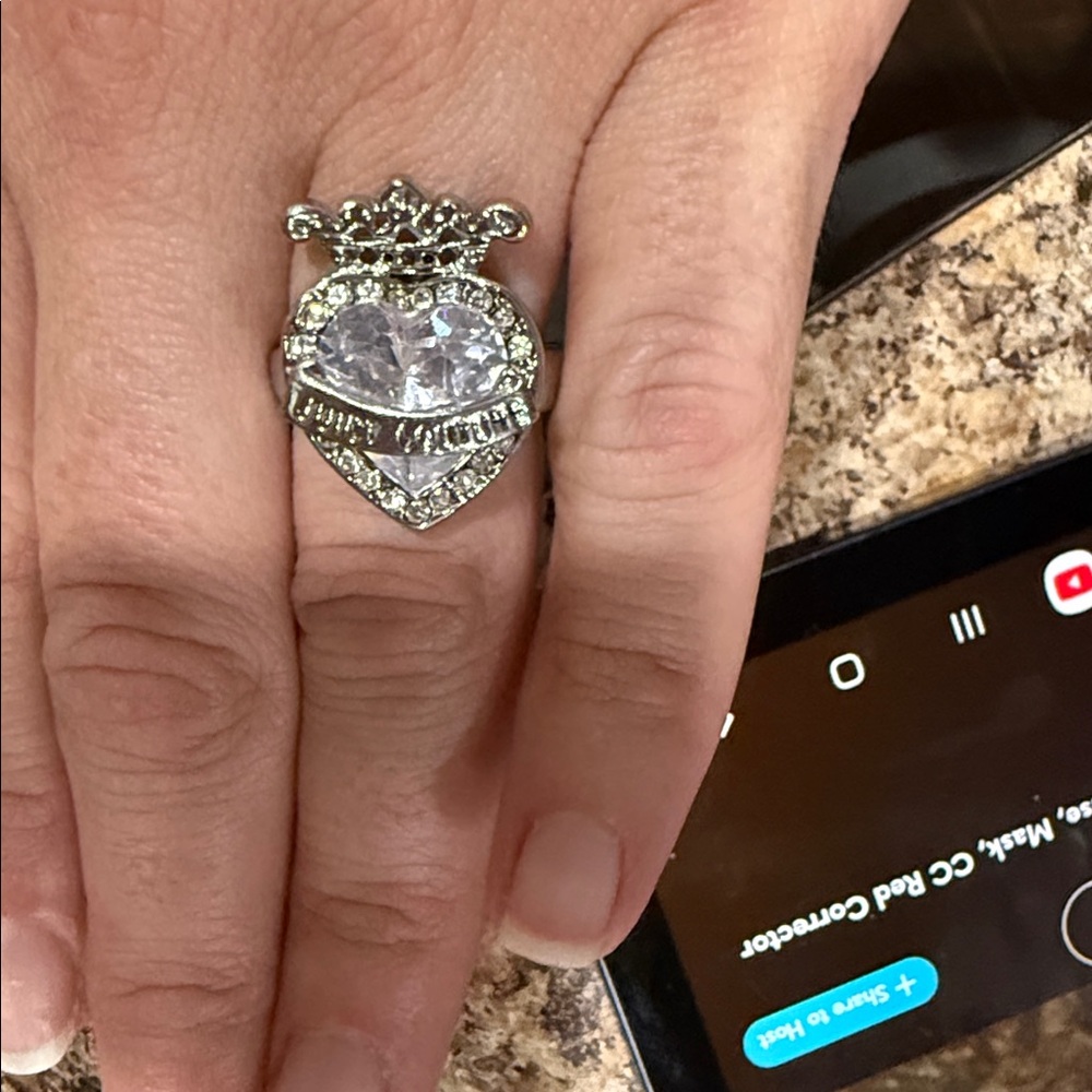 Juicy Couture Silver-Tone Crystal Heart Crown Ring